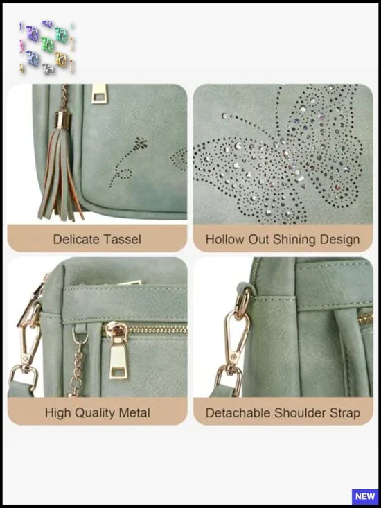 Trendy Leather Crossbody Purse Shoulder Handbag Butterfly Design Chic - Picture 4 of 7